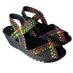 BERNIE MEV Fame Sandals Wedge Heel Strappy Woven Elastic Multicolour Size 38
